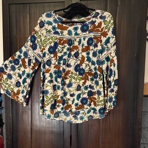 Floral Studio JPR Bell Sleeve Top - Blue and Brown